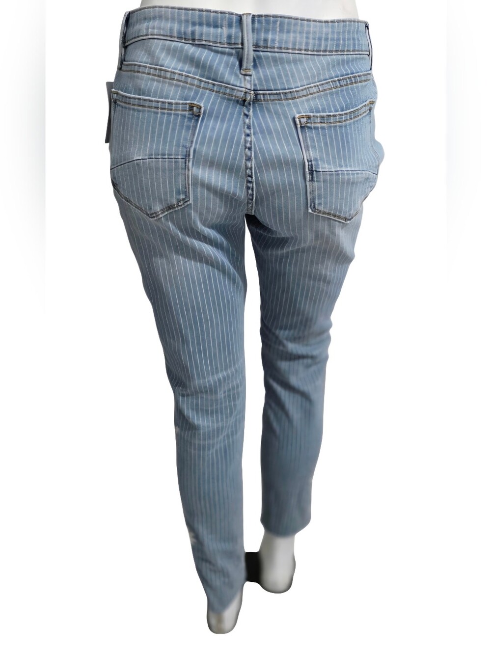 DRIFTWOOD Light Blue Pinstripe Skinny Jeans with White Floral Embroidery NWT - Picture 6 of 15